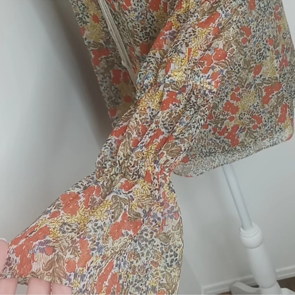 ALEXIS “Samera” Floral Print Sheer Peasant Top Blouse Tassel Tie GMA Hoda Large - Picture 5 of 14